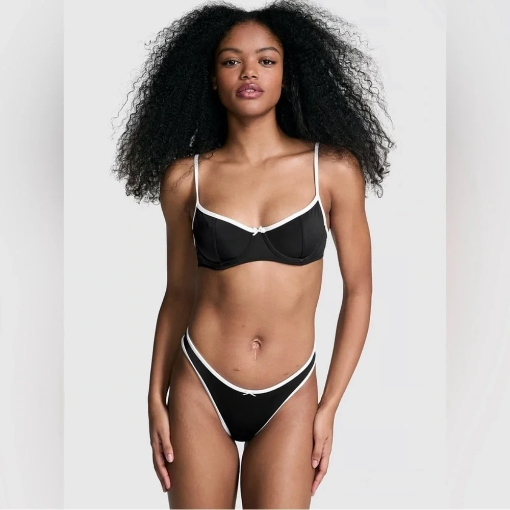Pink By Frankies Bikinis Buttercup Bikini Top Swim Top Black White S